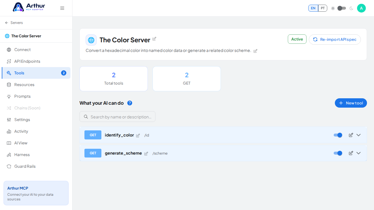 Review the tools generated from the The Color template