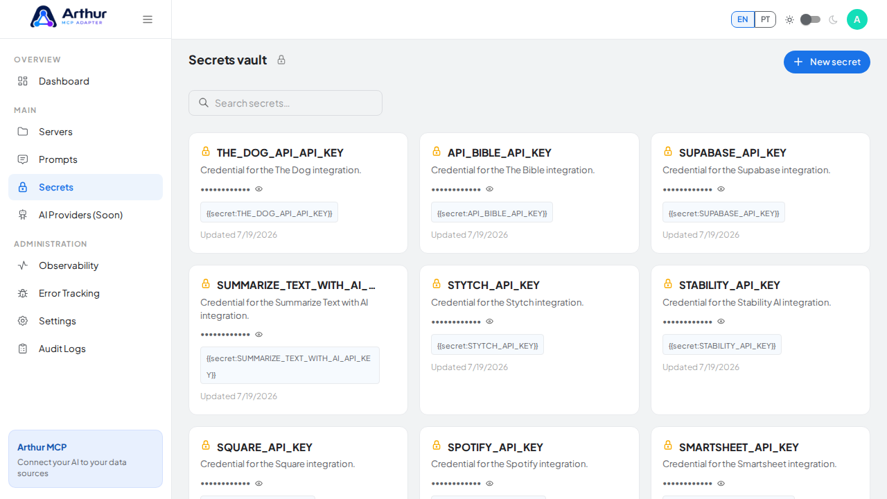 Open the Secrets vault to store the The Movie Database credential before using the template