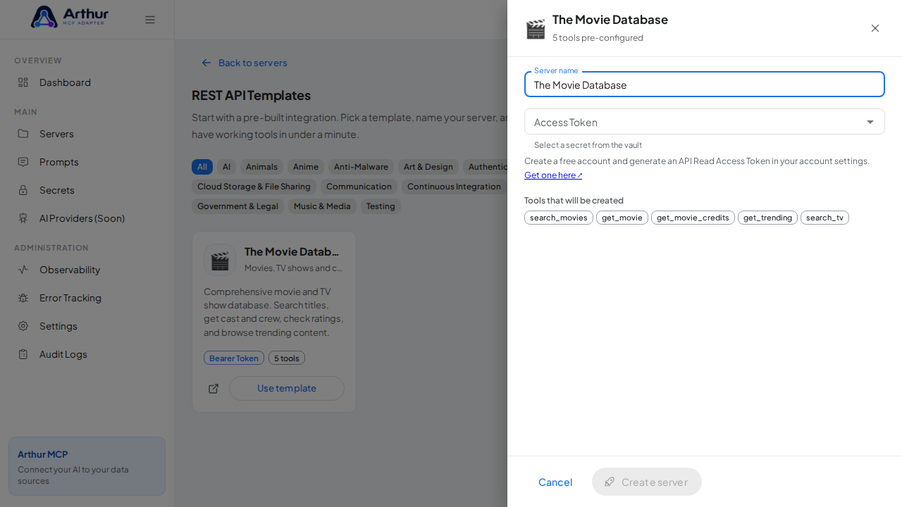Open the The Movie Database template with its preconfigured tools