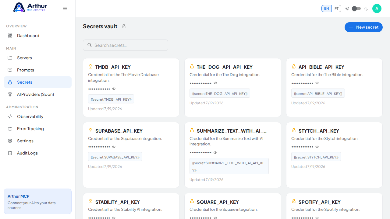 Open the Secrets vault to store the Together AI credential before using the template