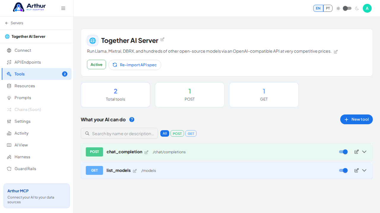 Review the tools generated from the Together AI template