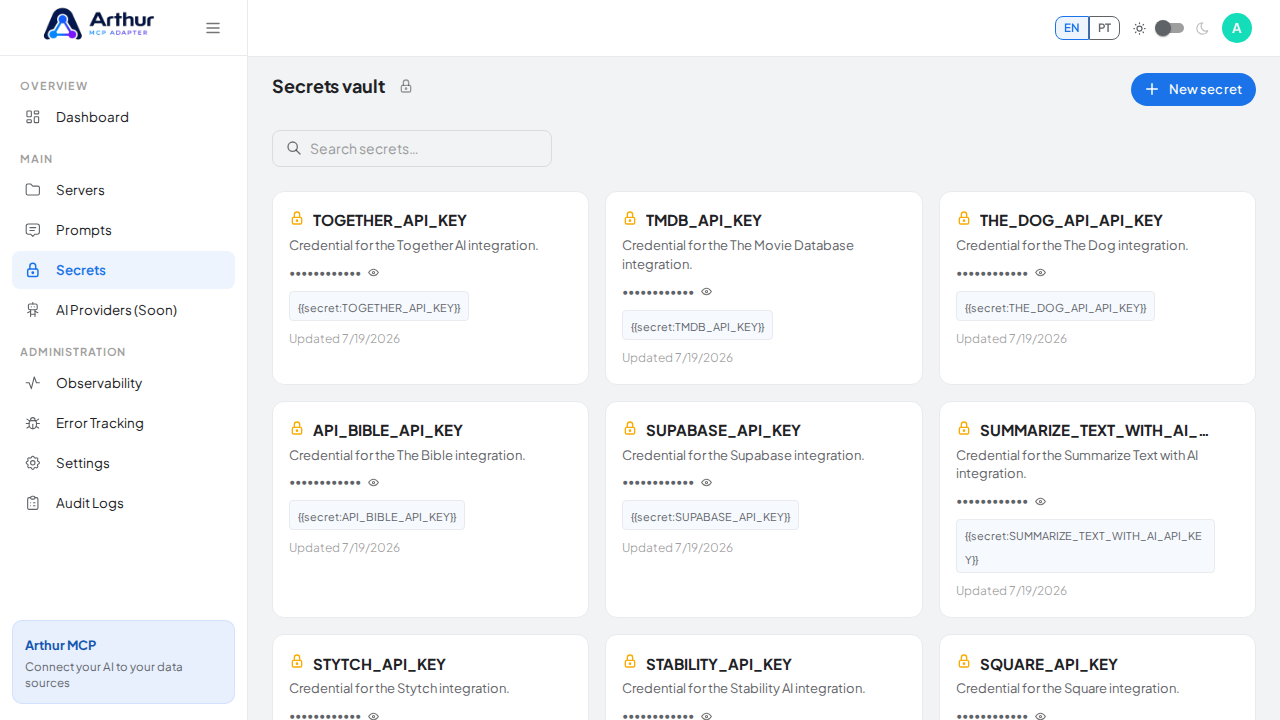Open the Secrets vault to store the Travis CI credential before using the template
