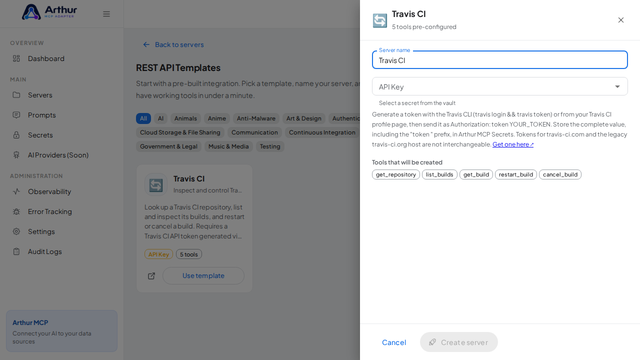 Open the Travis CI template with its preconfigured tools