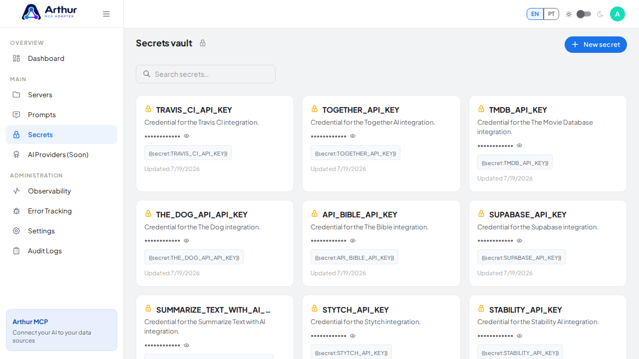 Open the Secrets vault to store the Trello credential before using the template
