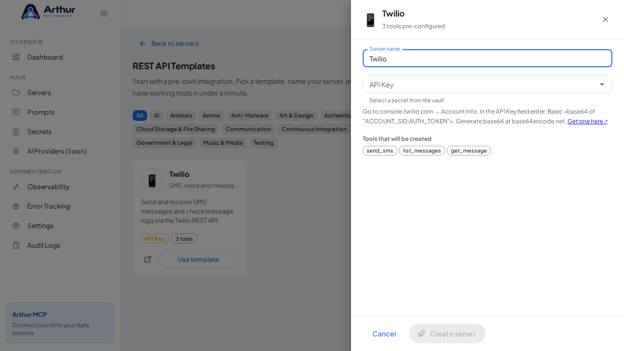 Open the Twilio template with its preconfigured tools
