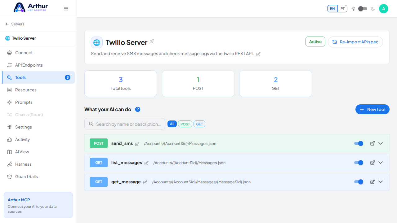 Review the tools generated from the Twilio template