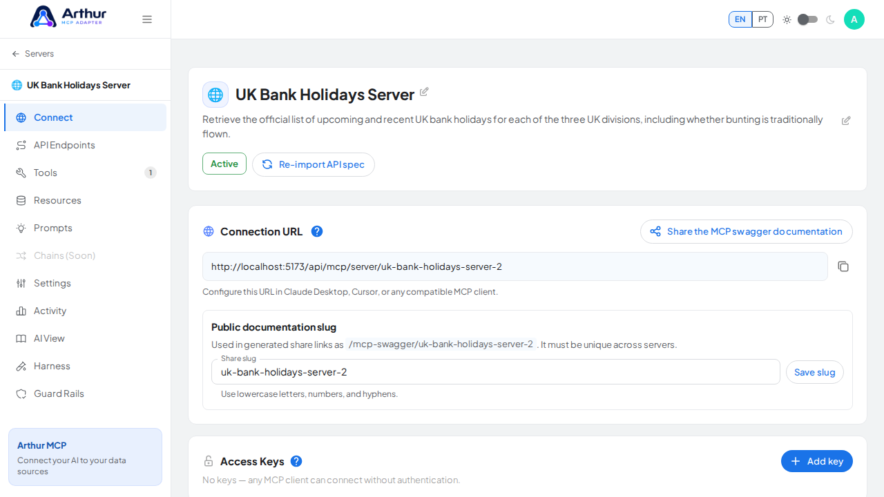 Create the UK Bank Holidays server with its preconfigured tools