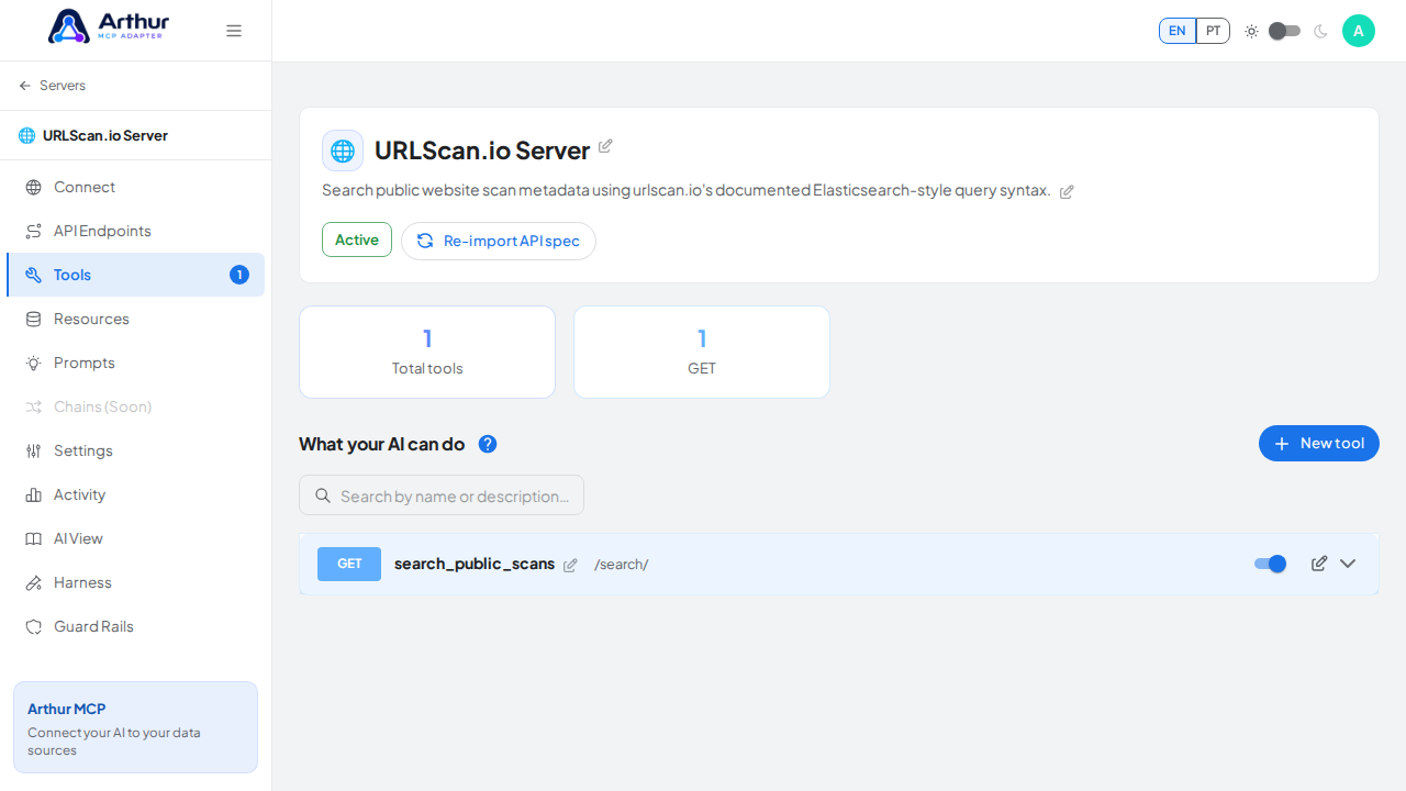 Review the tools generated from the URLScan.io template