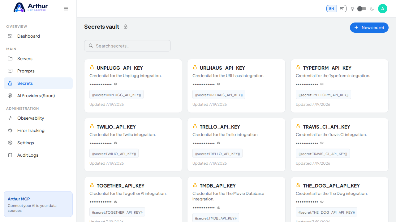 Open the Secrets vault to store the Unsplash credential before using the template