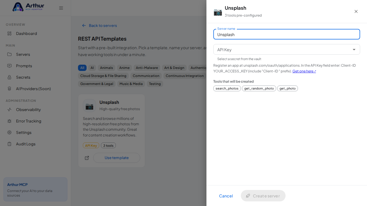 Open the Unsplash template with its preconfigured tools