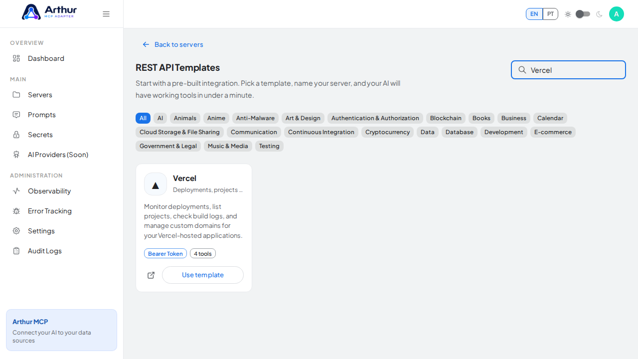 Search the gallery for the Vercel integration