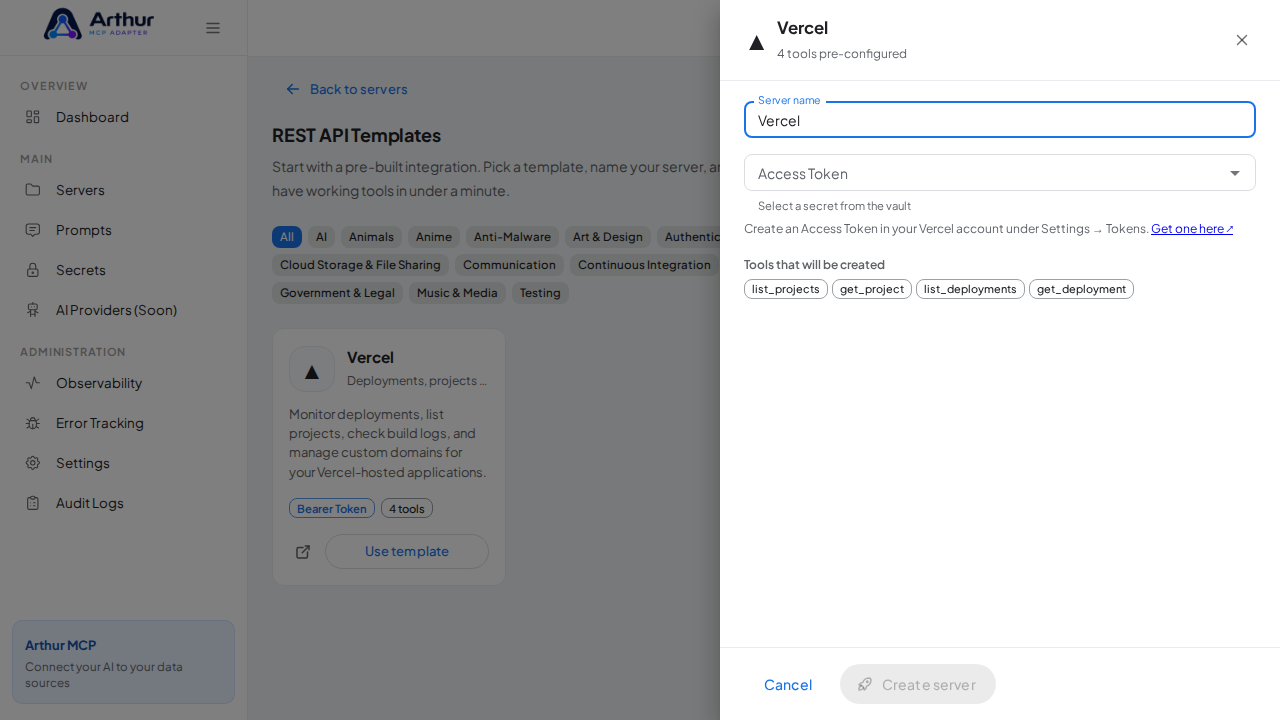 Open the Vercel template with its preconfigured tools