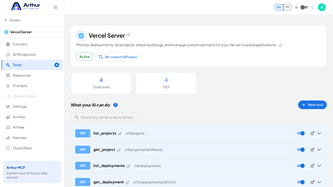 Review the tools generated from the Vercel template