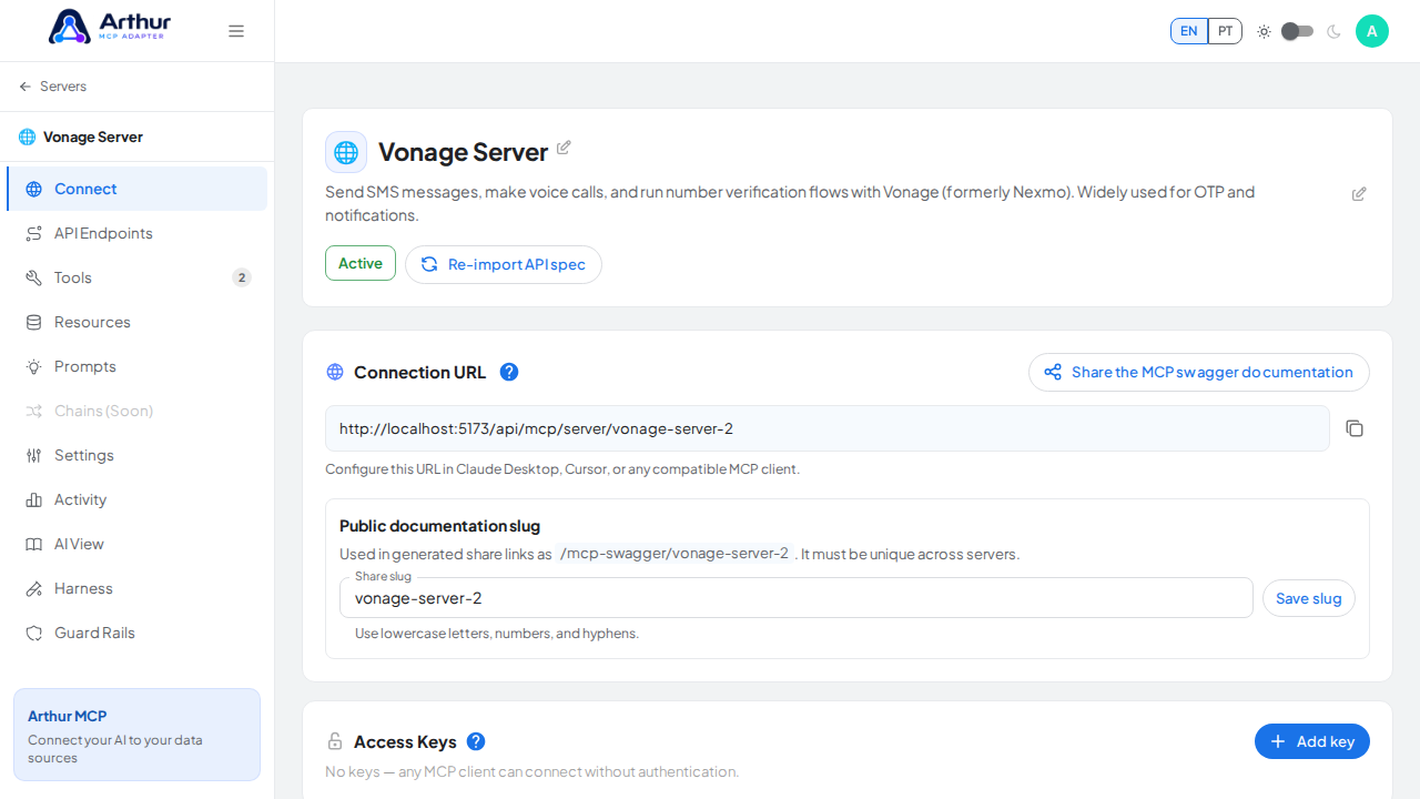 Create the Vonage server with its preconfigured tools