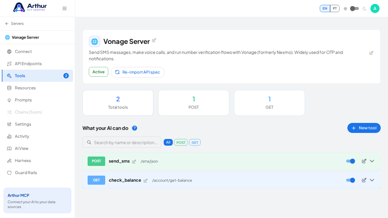 Review the tools generated from the Vonage template