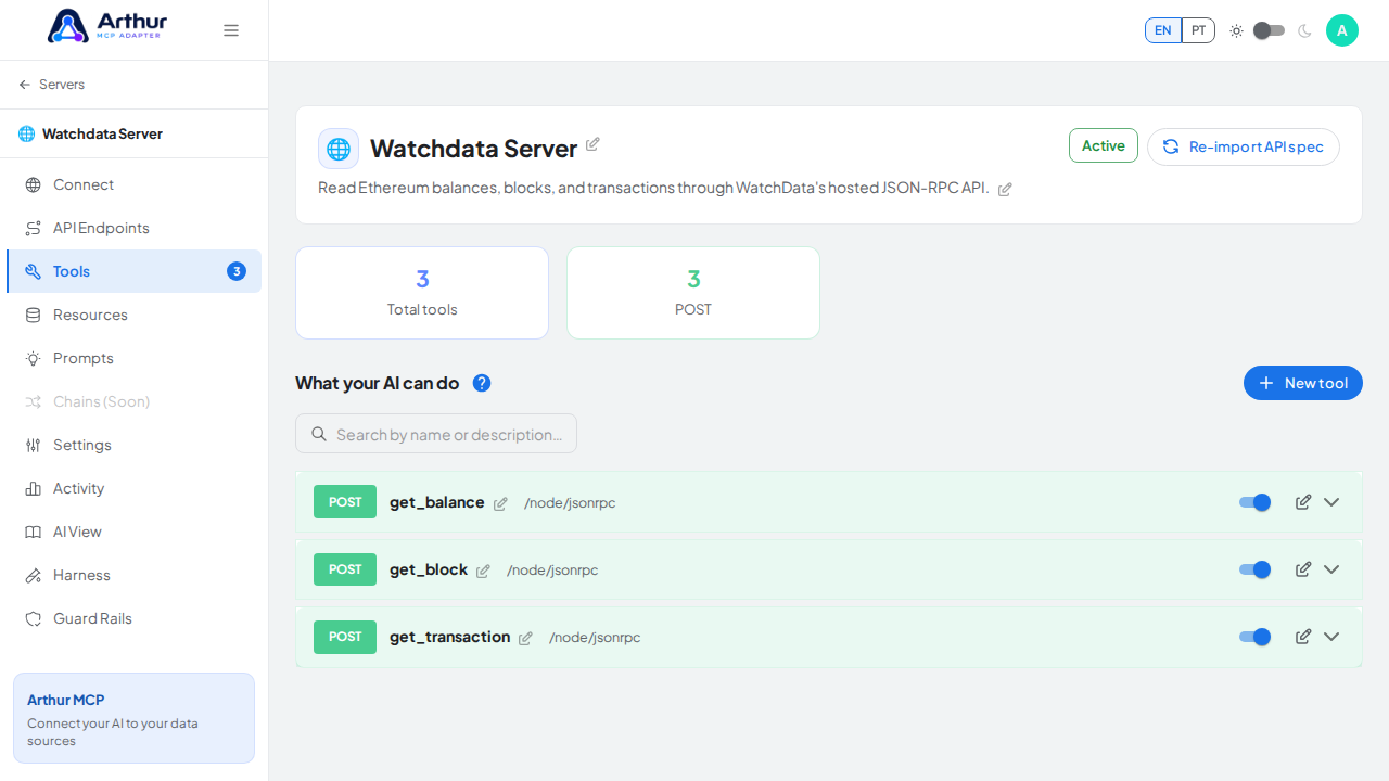 Review the tools generated from the Watchdata template