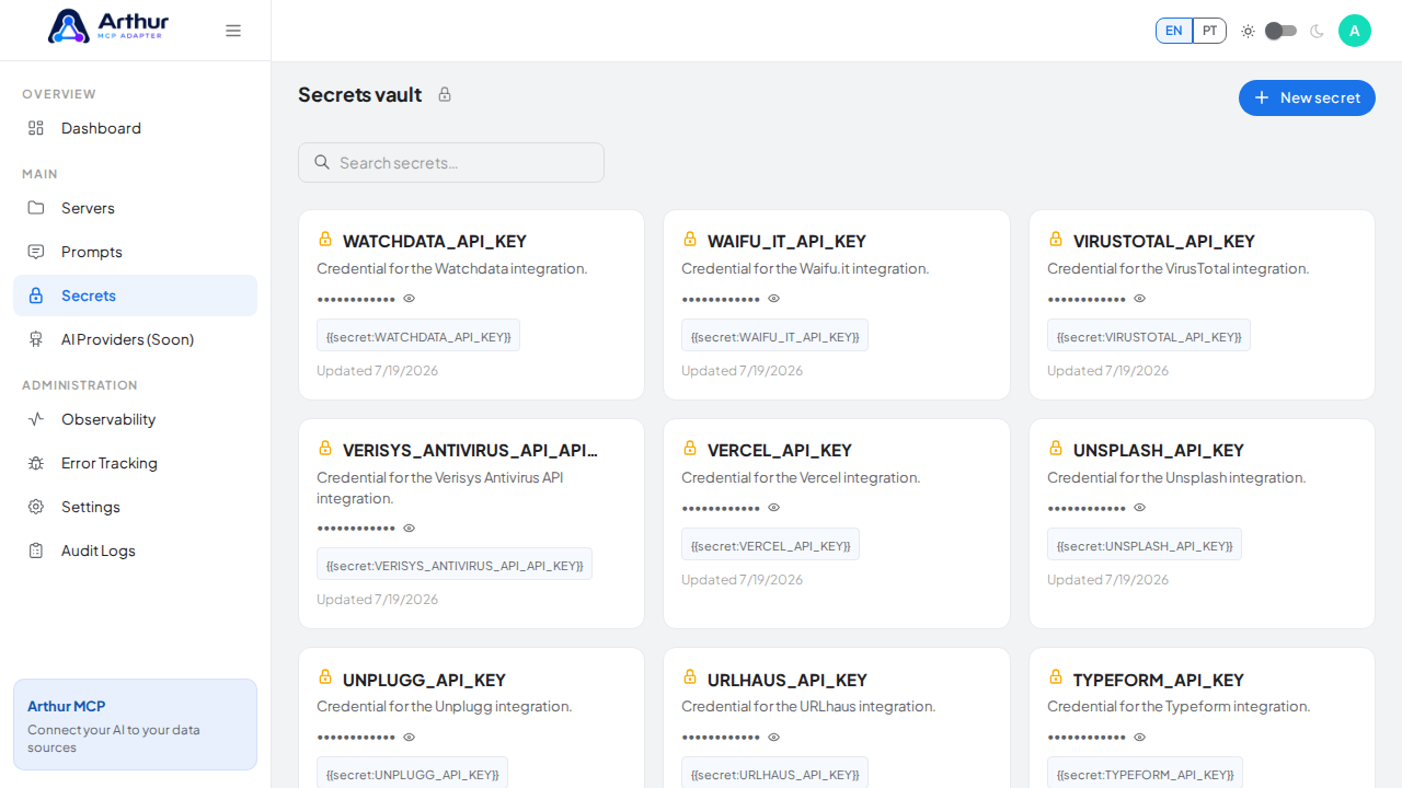 Open the Secrets vault to store the WhatsApp Business credential before using the template
