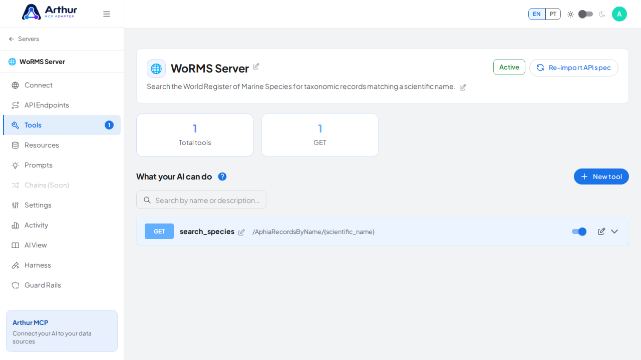 Review the tools generated from the WoRMS template