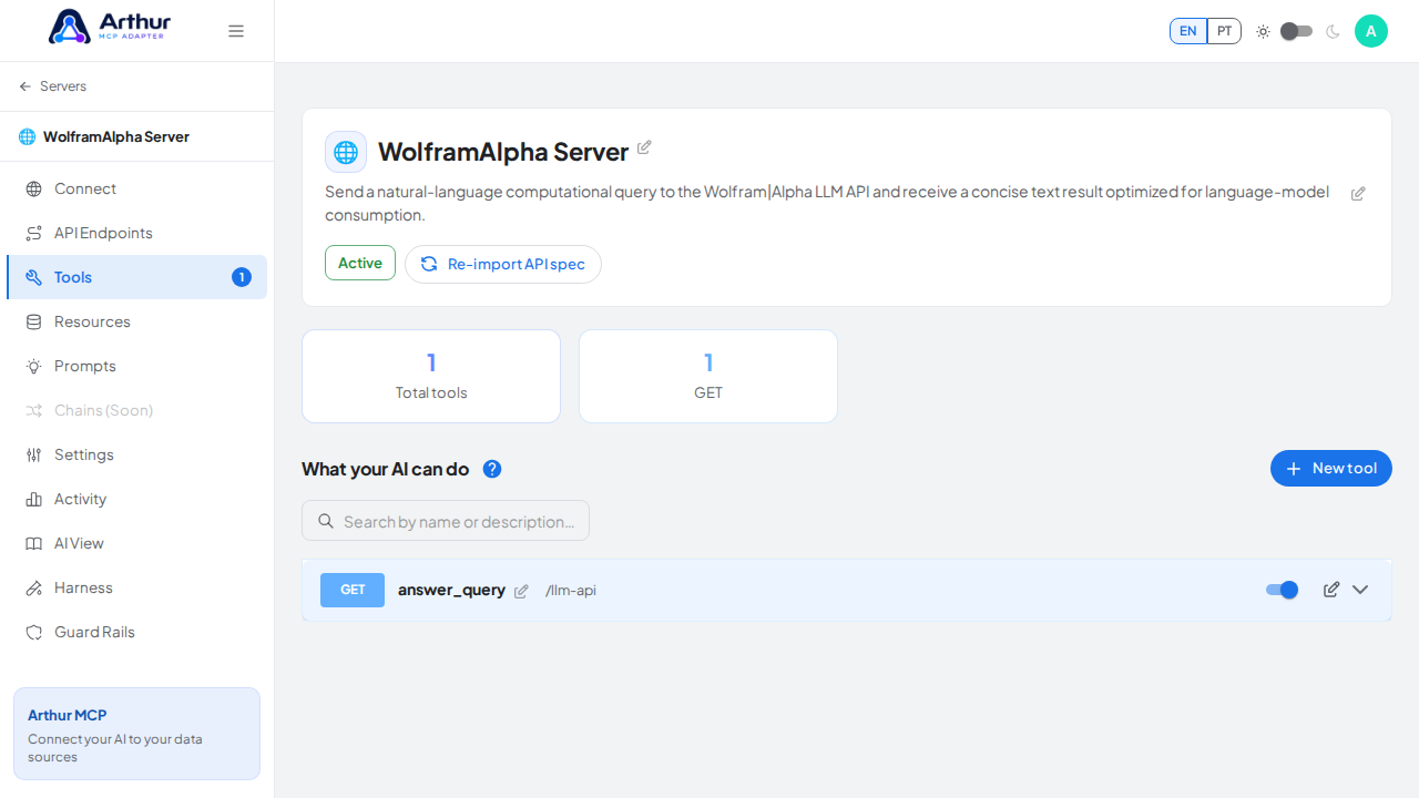 Review the tools generated from the WolframAlpha template