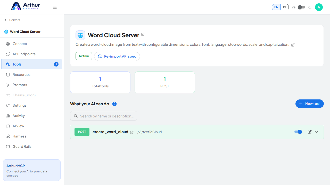 Review the tools generated from the Word Cloud template