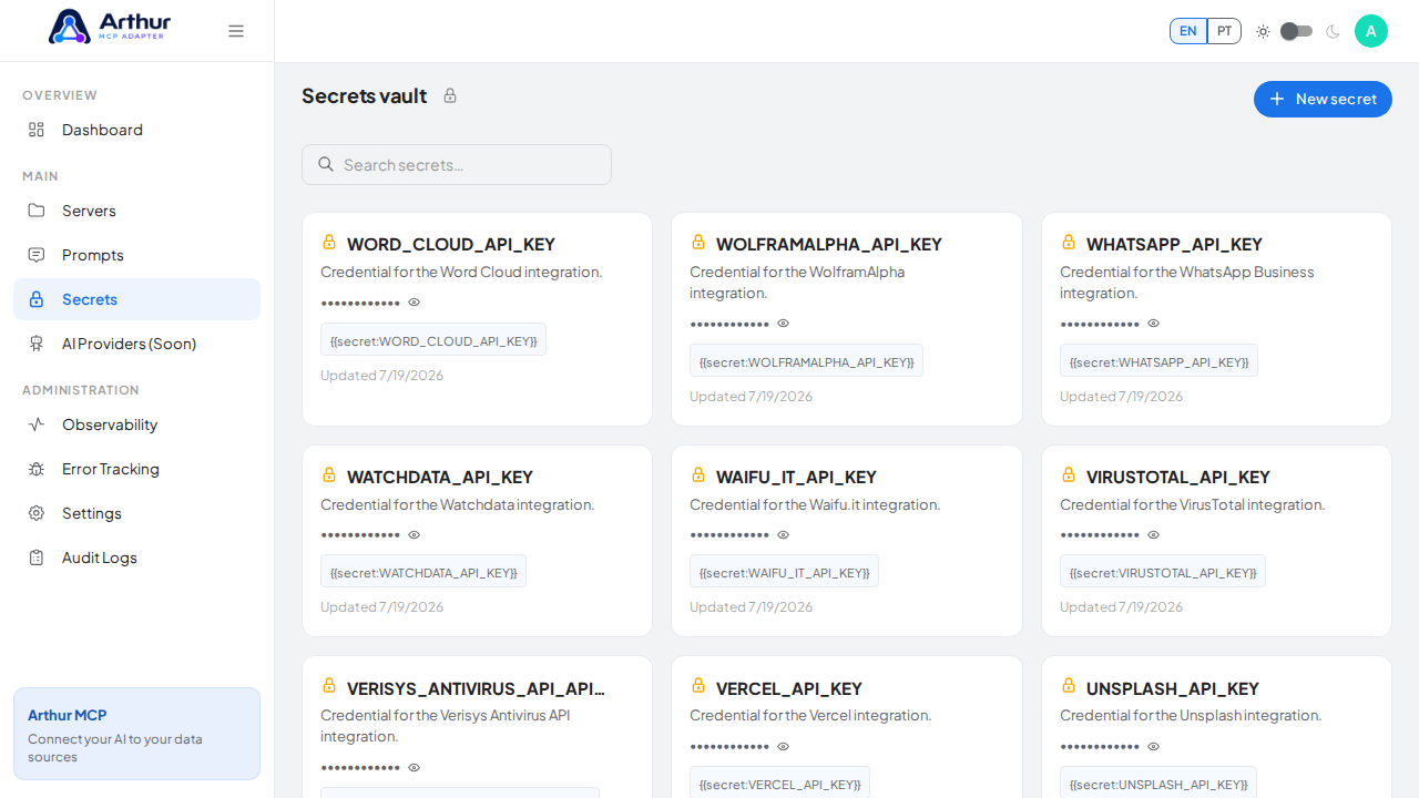 Open the Secrets vault to store the YouTube credential before using the template