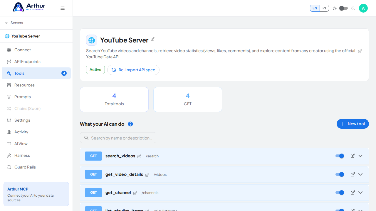 Review the tools generated from the YouTube template