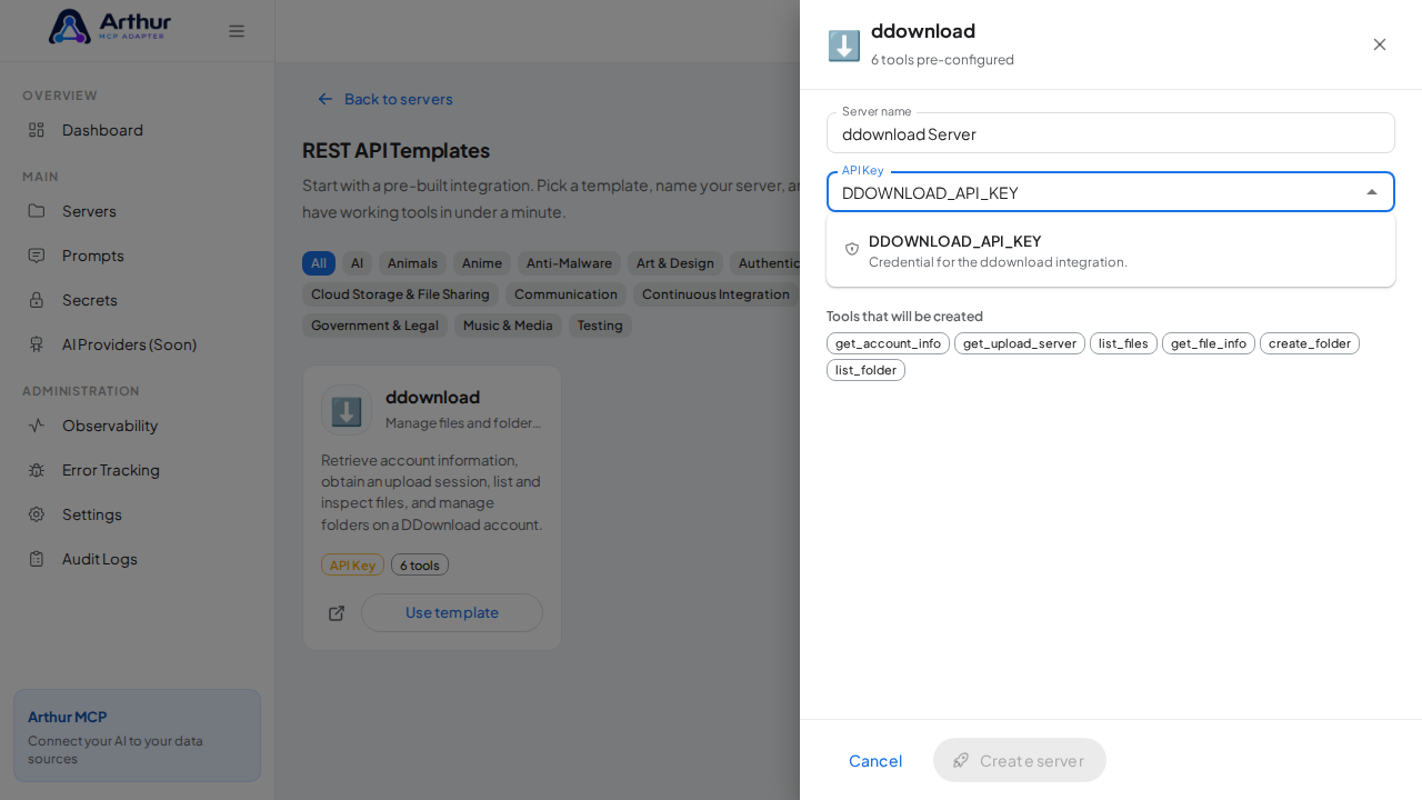Pick the DDOWNLOADAPIKEY secret from the vault suggestions