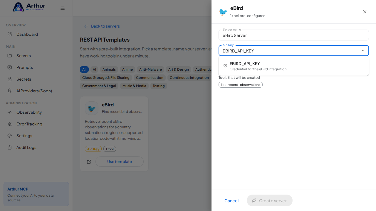 Pick the EBIRDAPIKEY secret from the vault suggestions