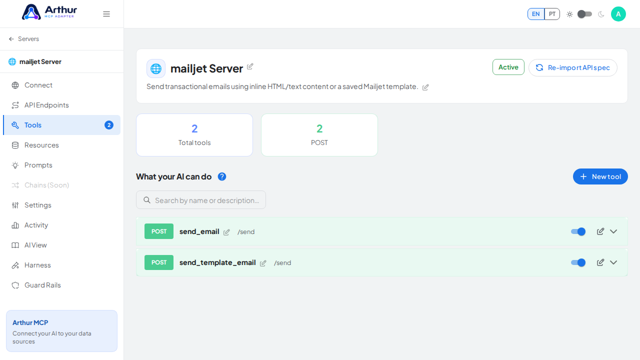 Review the tools generated from the mailjet template