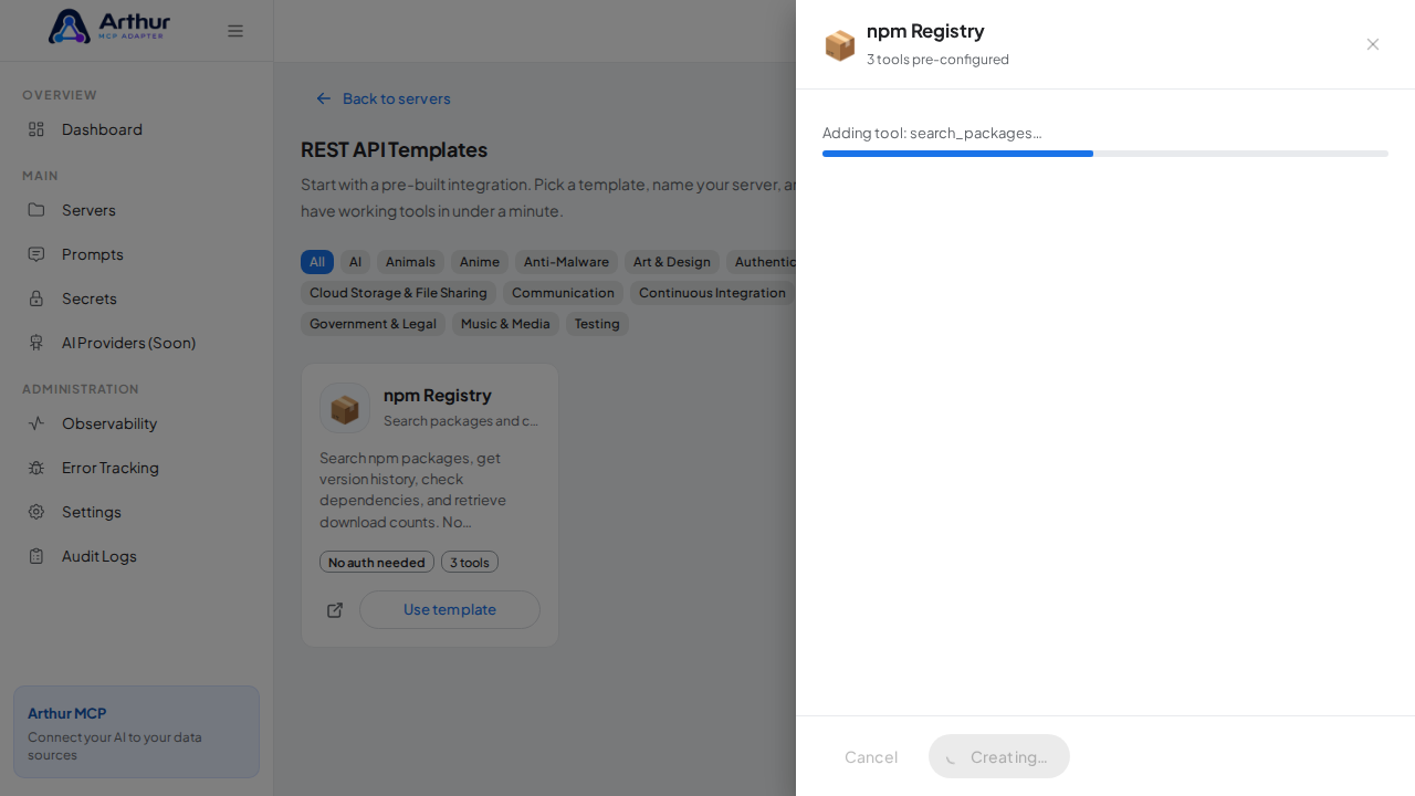 Create the npm Registry server with its preconfigured tools