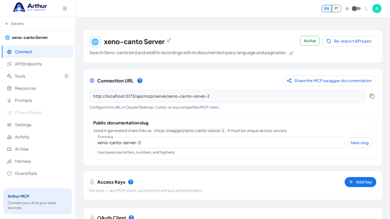 Create the xeno-canto server with its preconfigured tools
