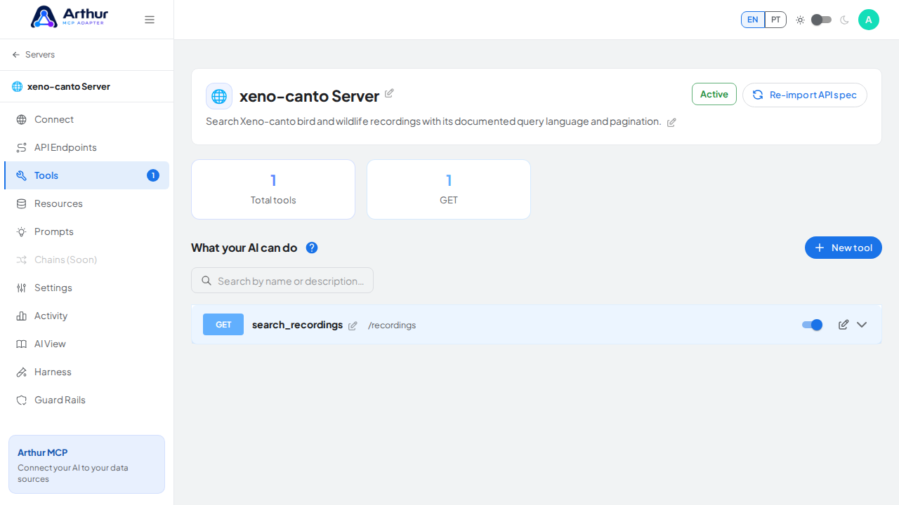 Review the tools generated from the xeno-canto template