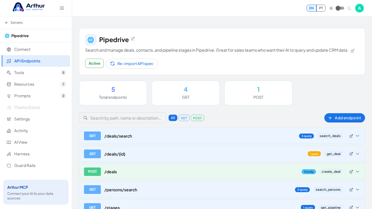 Open the API Endpoints tab, which contains the interface used by this procedure