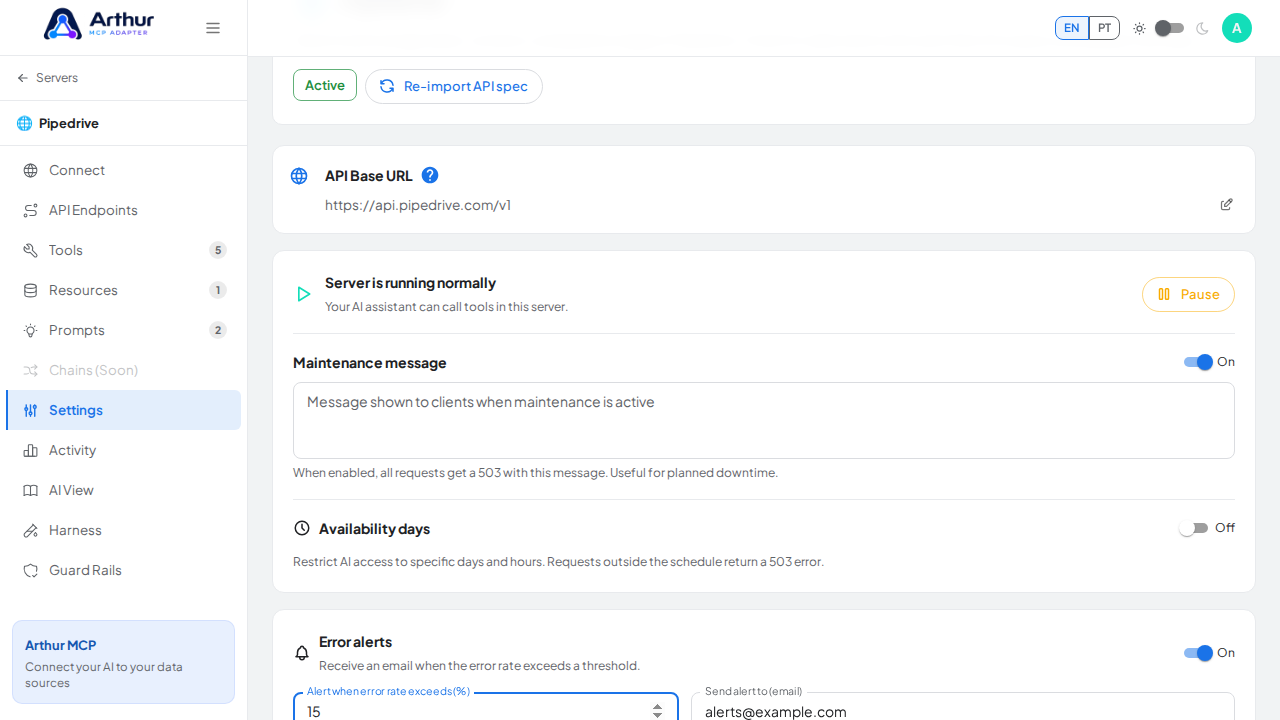 Set the error-rate threshold that triggers alert delivery