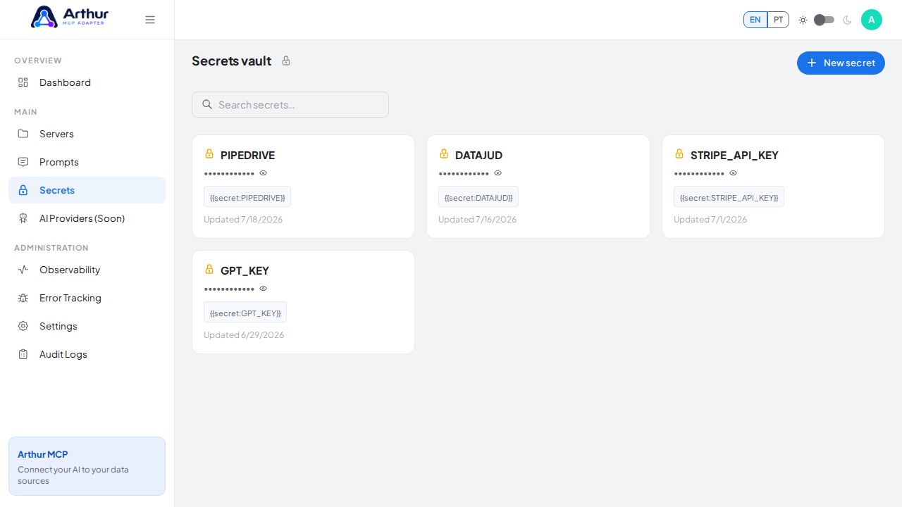 Bring the Secrets vault area into the viewport for a focused, semantic screenshot