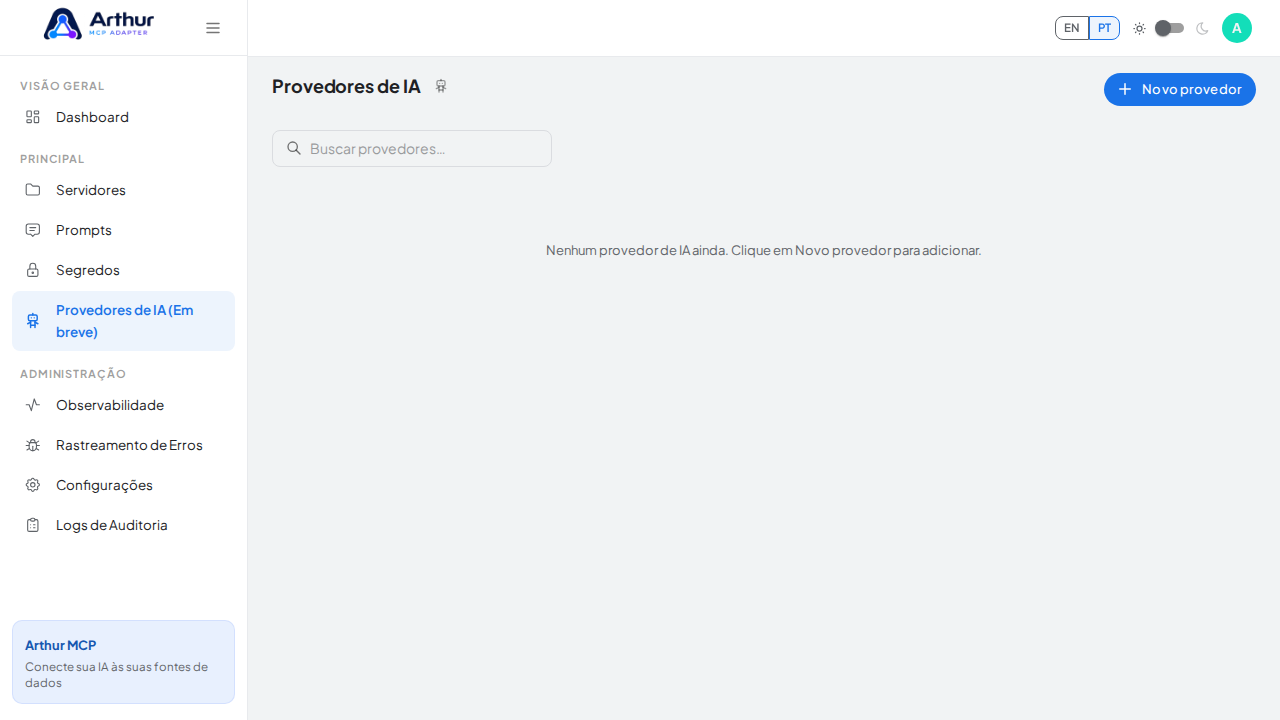 Abra a página de configuração dos Provedores de IA