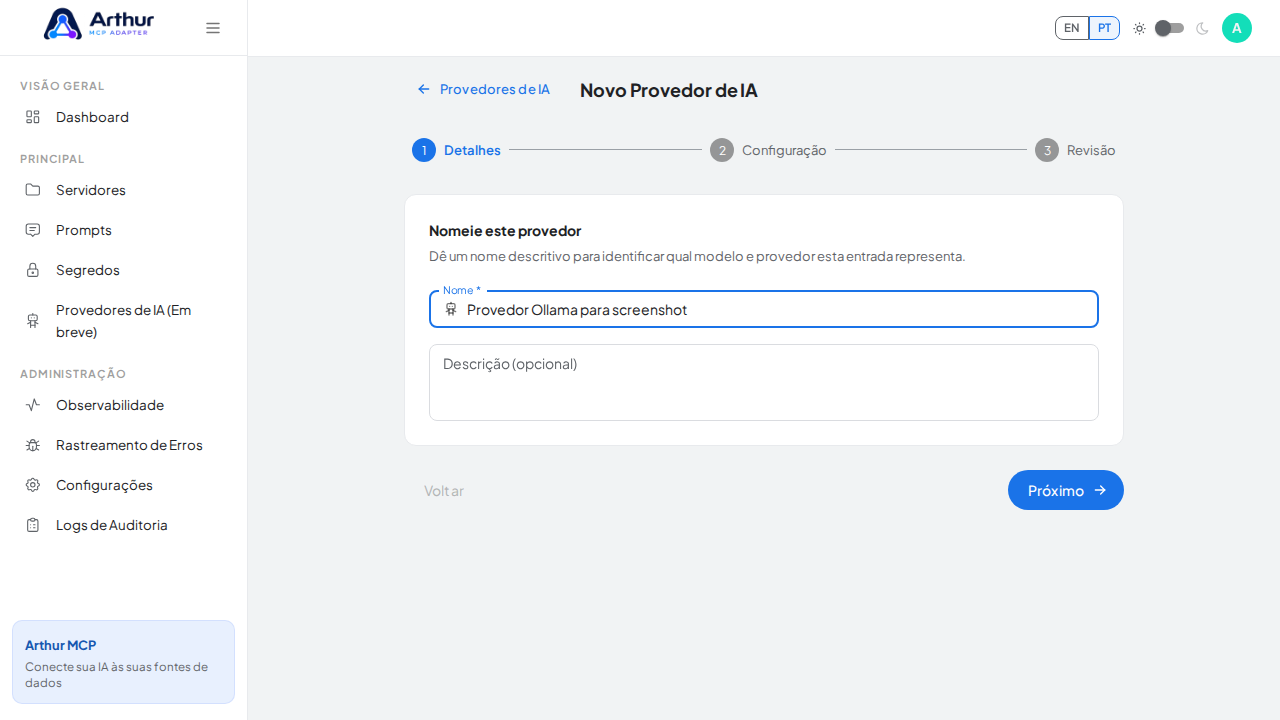 Dê um nome reconhecível à configuração