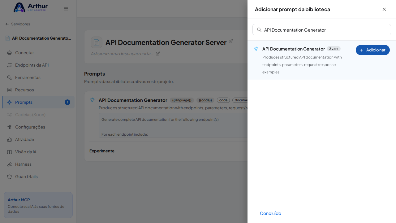 Vincule o prompt API Documentation Generator ao servidor