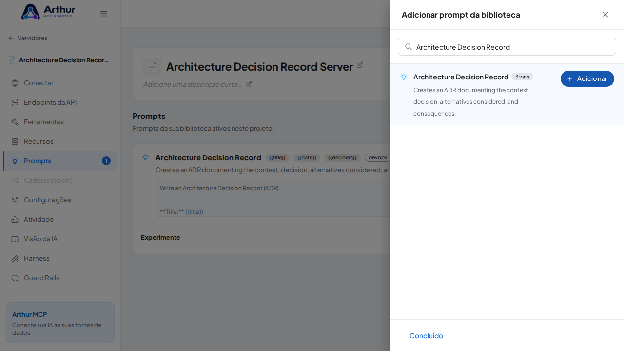 Vincule o prompt Architecture Decision Record ao servidor