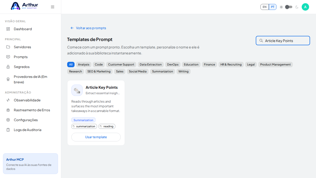 Pesquise o template Article Key Points no catálogo