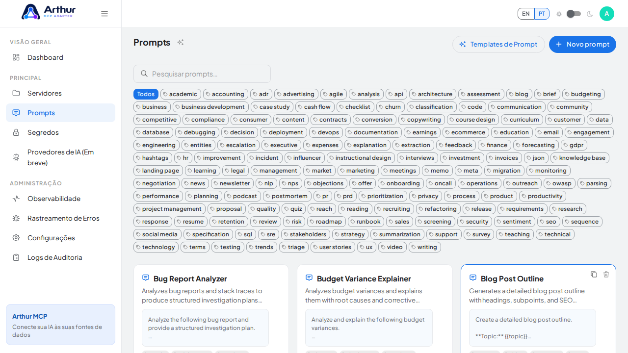 Crie o prompt Bug Report Analyzer na biblioteca compartilhada