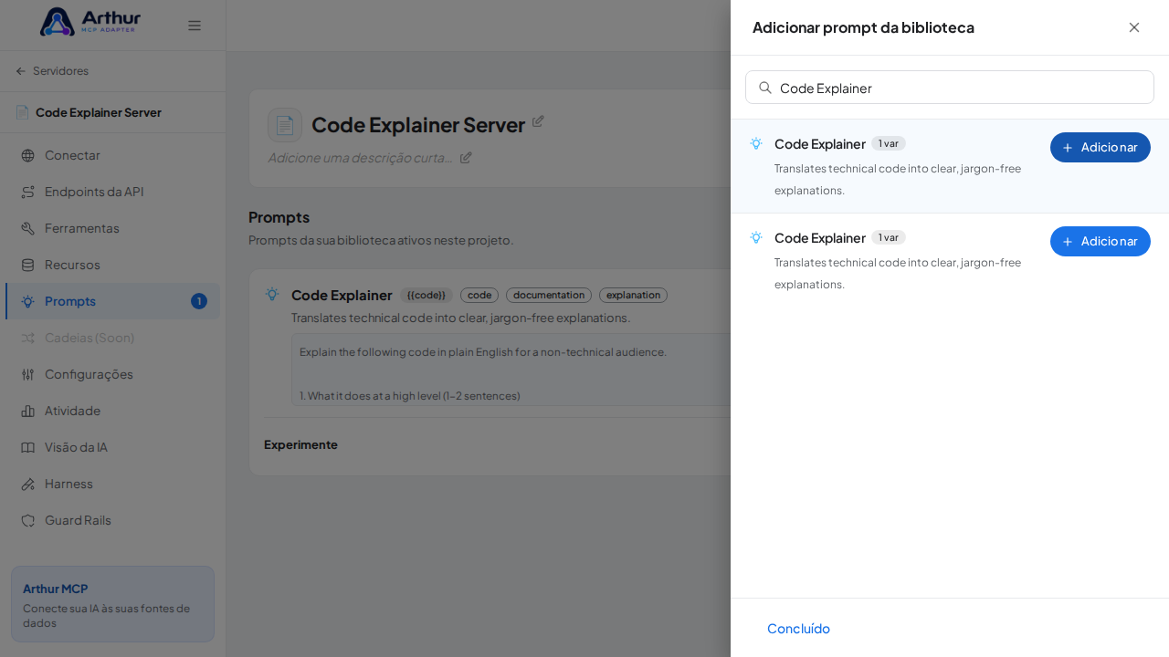 Vincule o prompt Code Explainer ao servidor