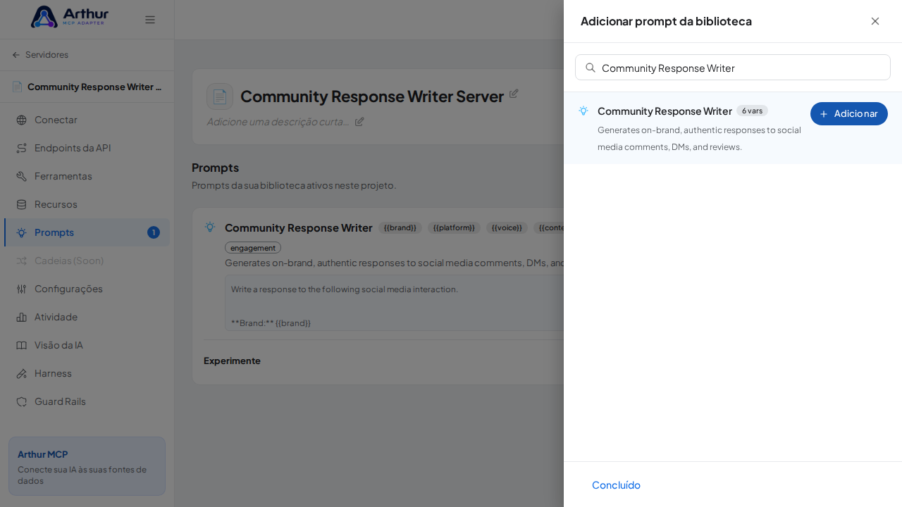 Vincule o prompt Community Response Writer ao servidor