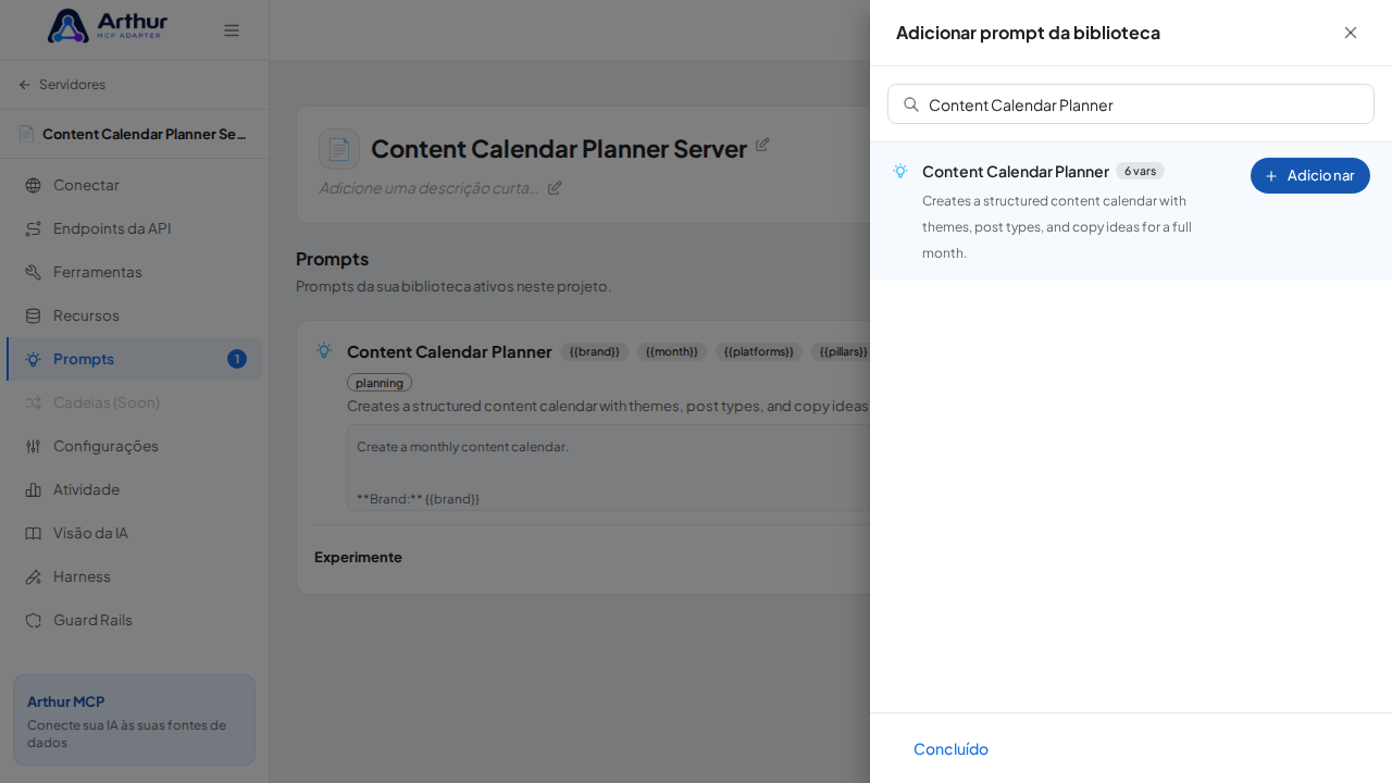 Vincule o prompt Content Calendar Planner ao servidor