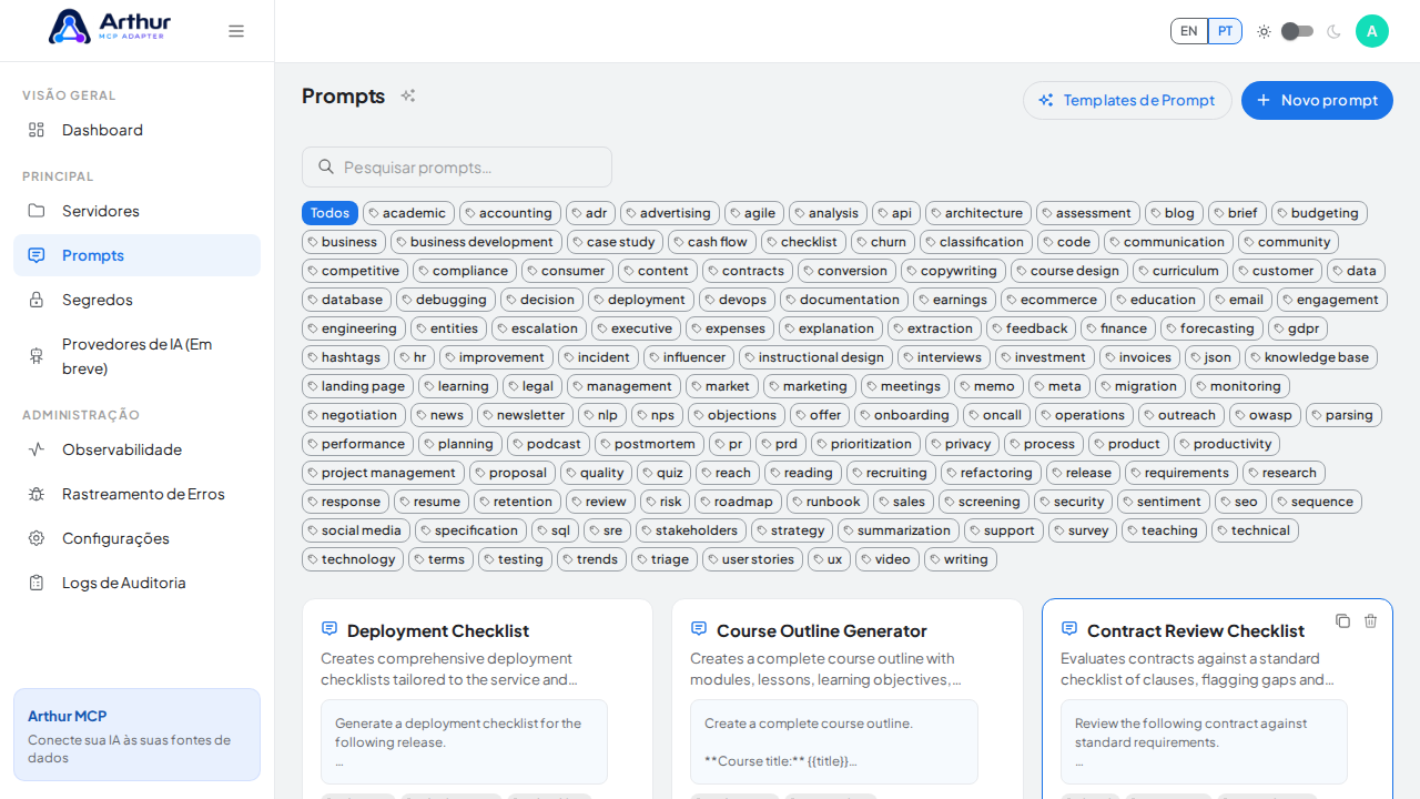 Crie o prompt Deployment Checklist na biblioteca compartilhada