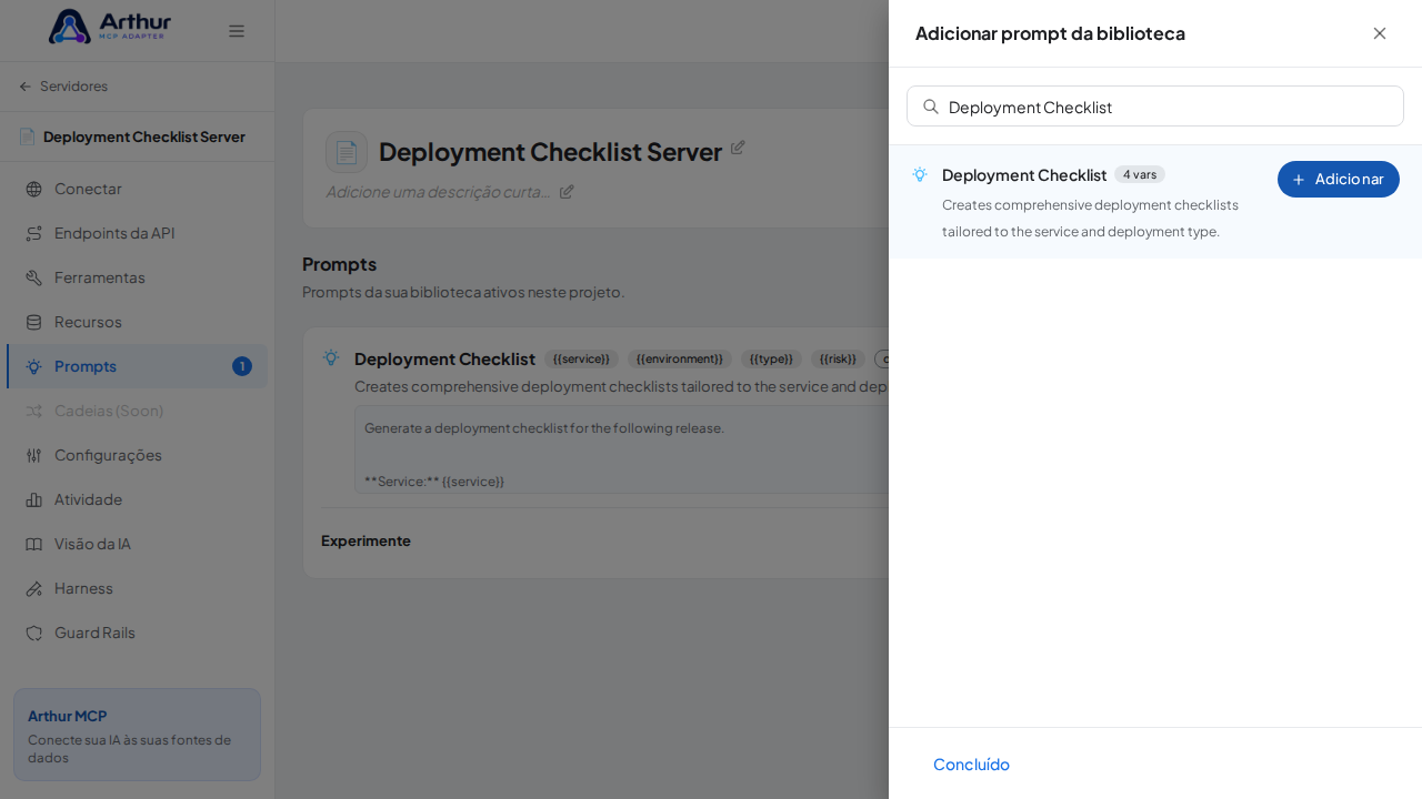 Vincule o prompt Deployment Checklist ao servidor