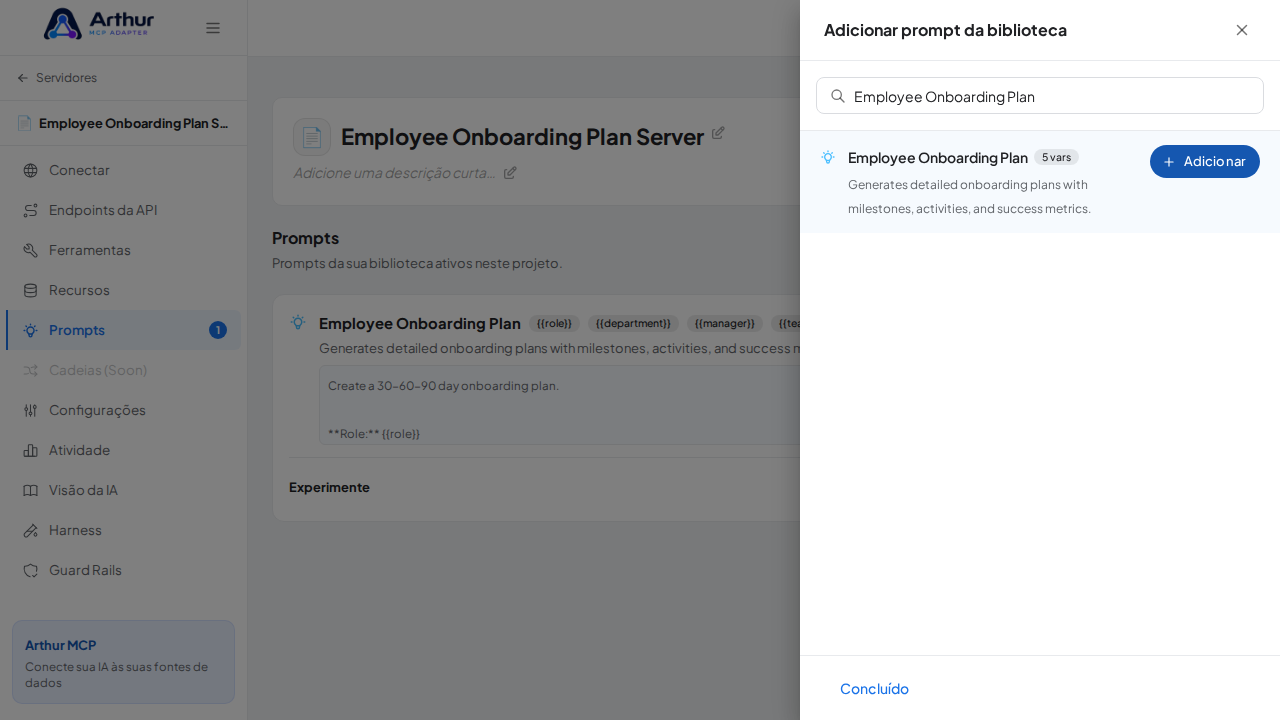 Vincule o prompt Employee Onboarding Plan ao servidor