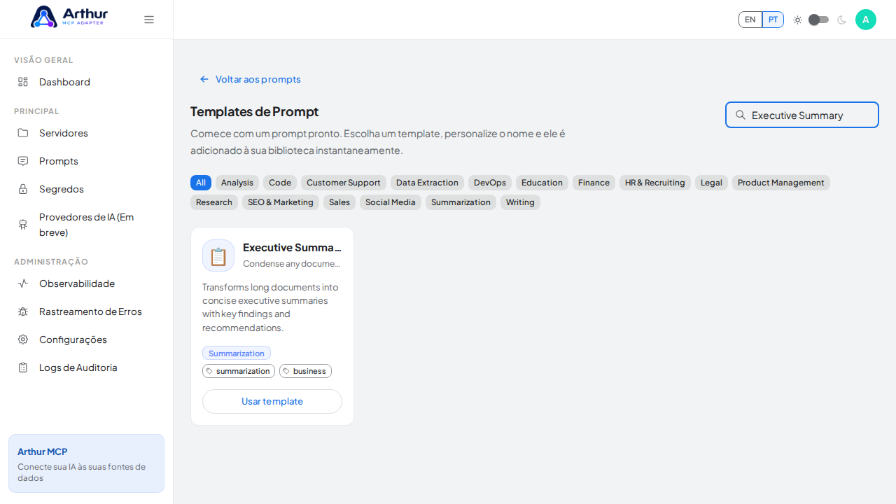 Pesquise o template Executive Summary no catálogo