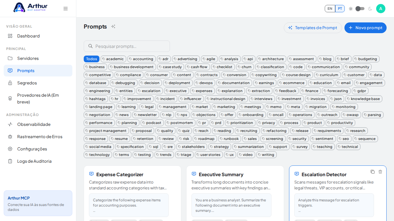 Crie o prompt Expense Categorizer na biblioteca compartilhada