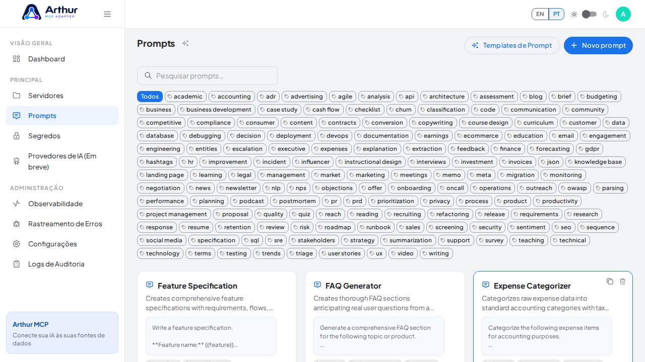 Crie o prompt Feature Specification na biblioteca compartilhada